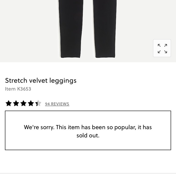 NWT J Crew Black Velvet Leggings k3653 Size L - Picture 5 of 6